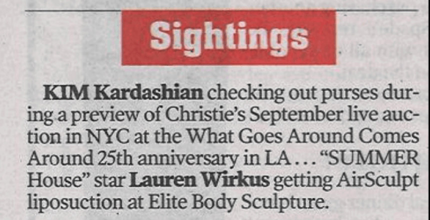 Page Six Features Elite Body Sculpture In “Sightings”