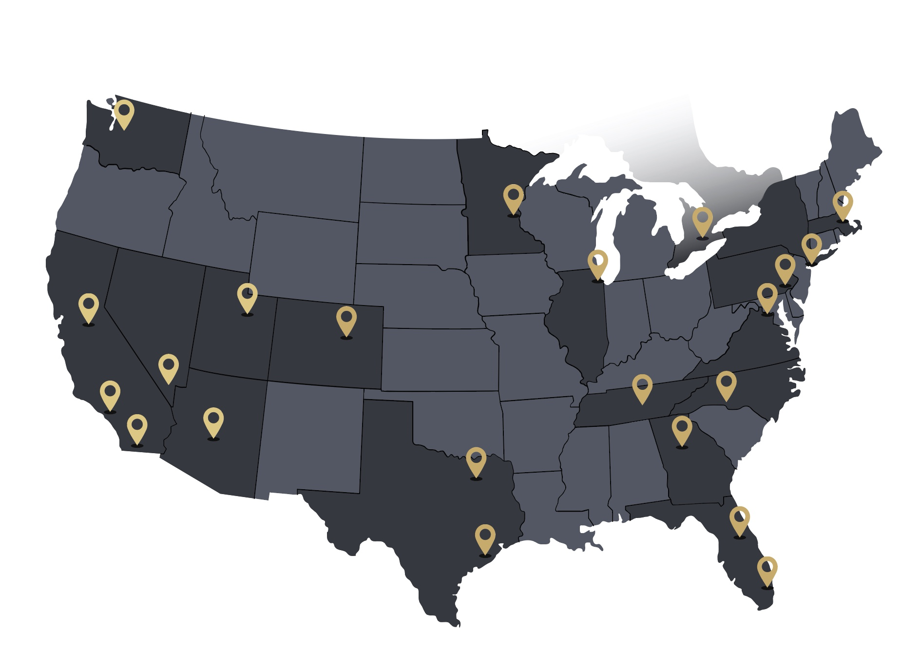map of AirSculpt offices across North America
