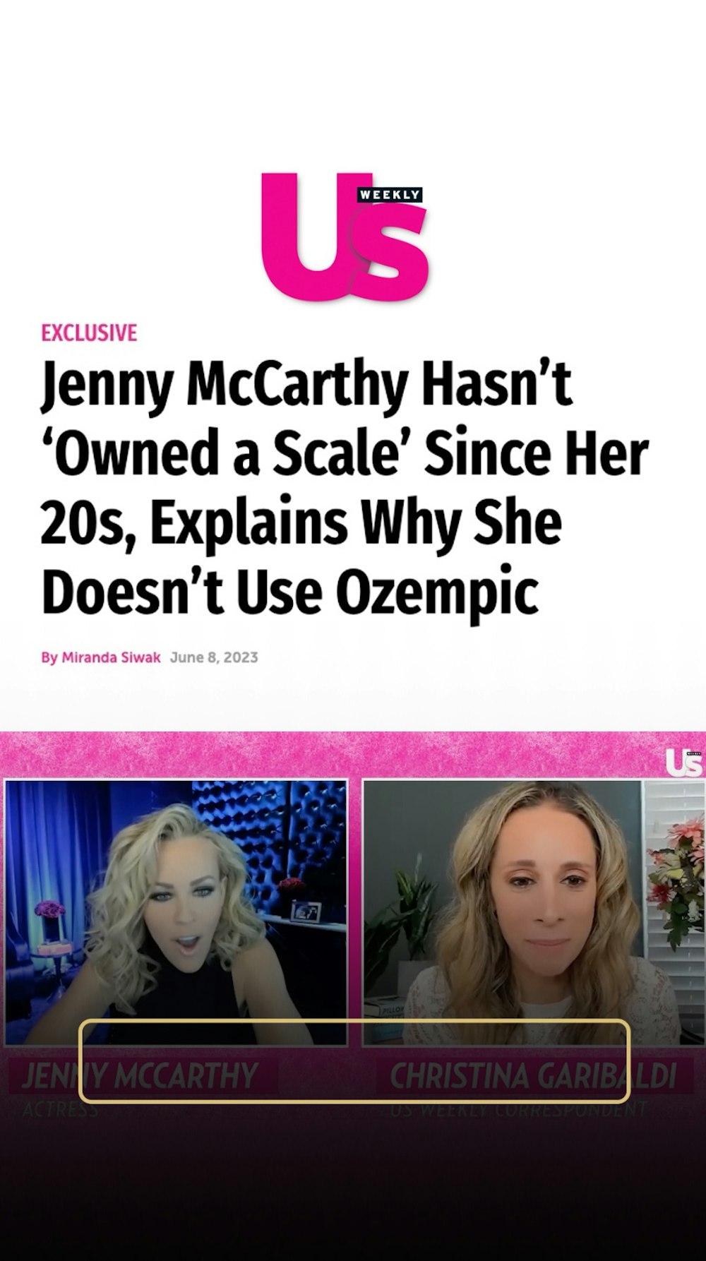 Jenny McCarthy Hasn't 'Owned a Scale' Since Her 20s, Explains Why