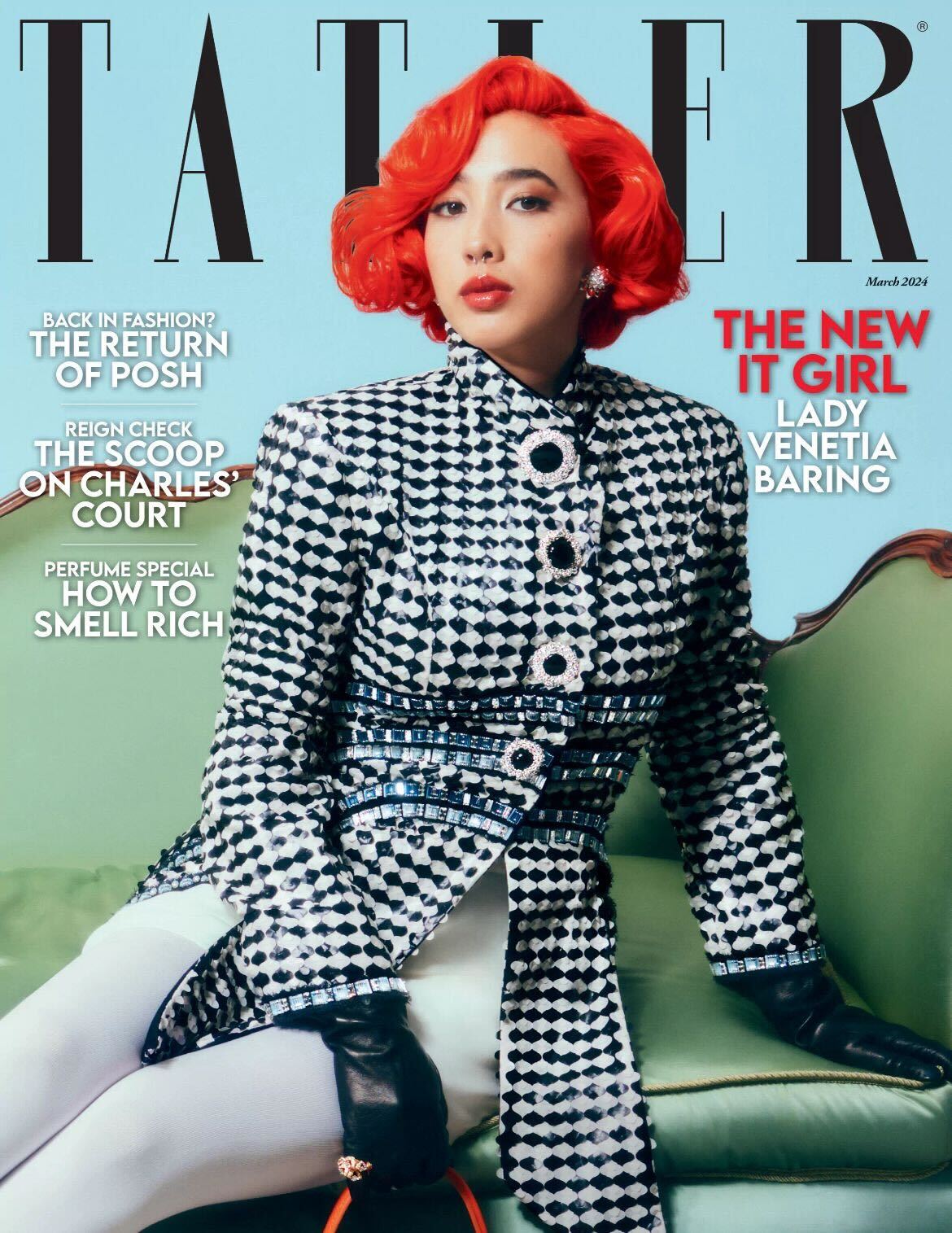 tatler magazine covr featuring woman with red hair