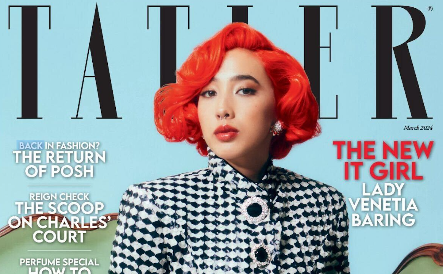 tatler magazine cover featuring woman with red hair