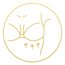 gold breast enhancement icon - woman's breasts in a bra with arrows pointing up from below