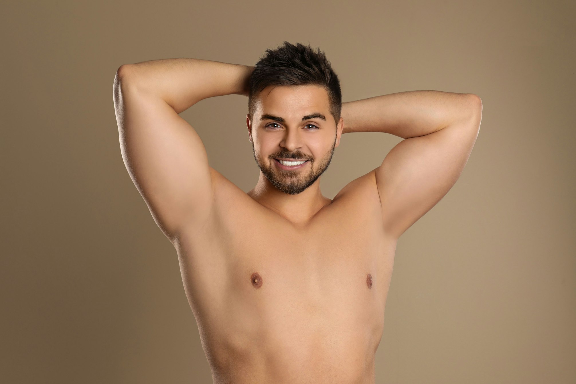 man showcasing chest