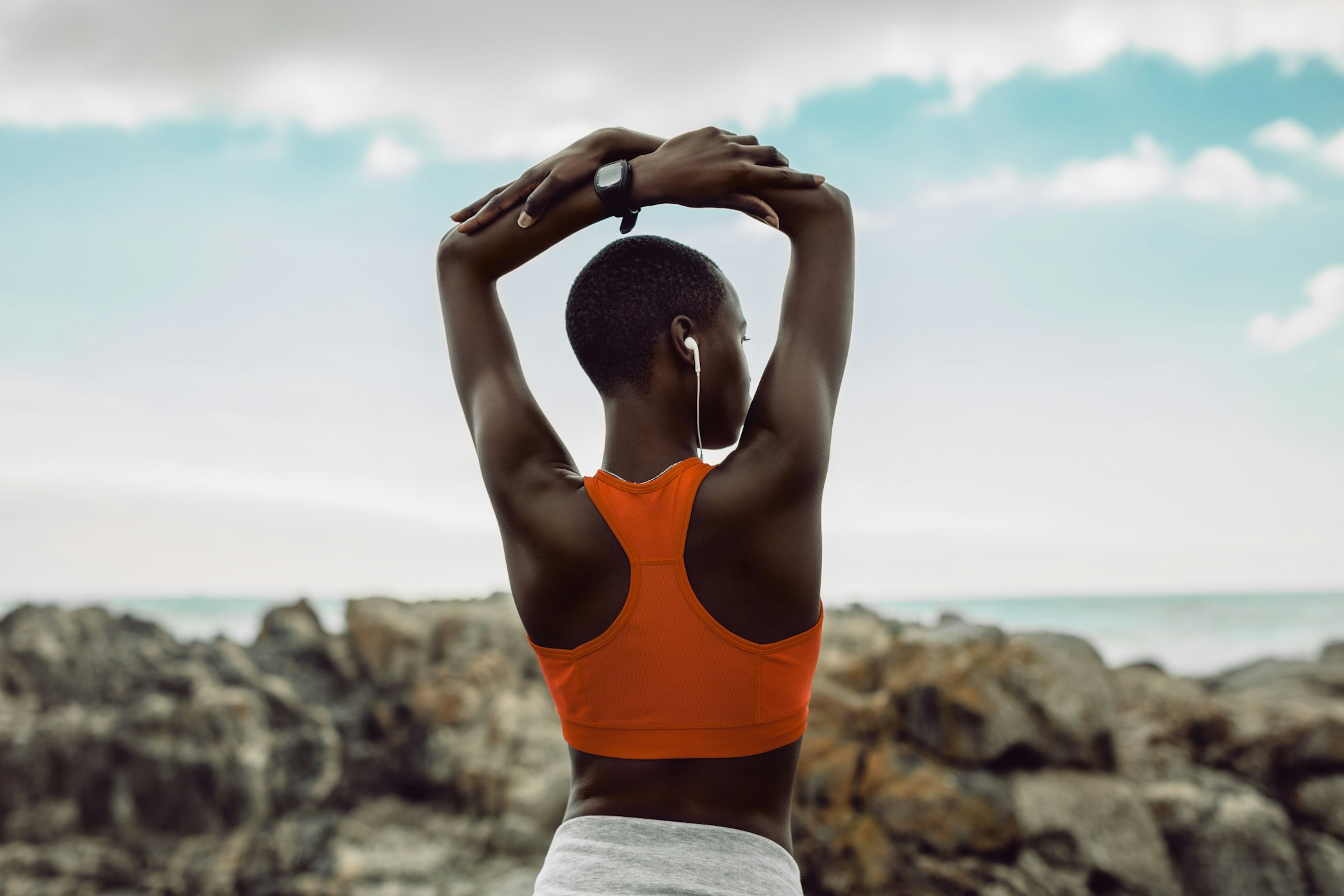 black woman stretching back