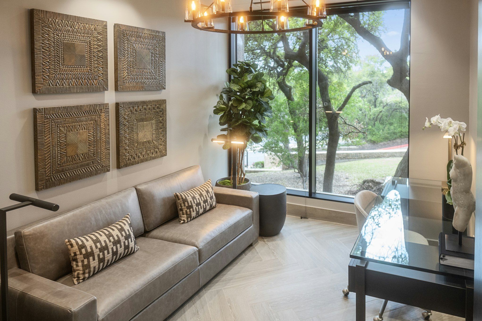 Couch in AirSculpt Body Contouring Austin clinic lobby