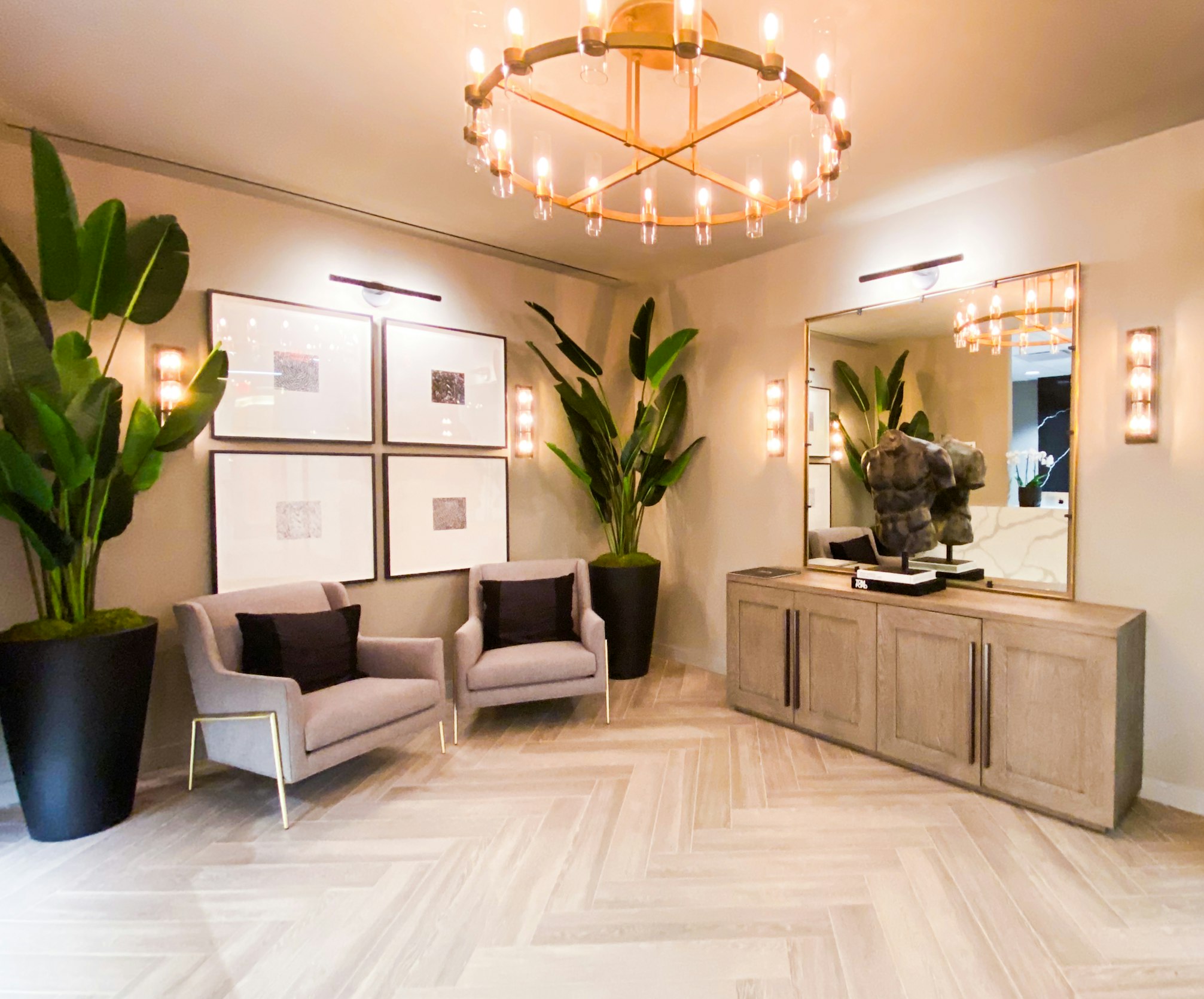Couch and wall art in AirSculpt Body Contouring Washington, D.C. clinic lobby