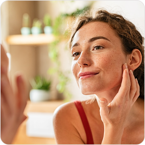Woman touching her face