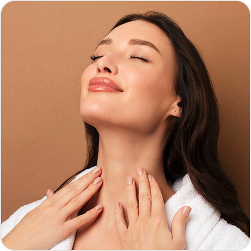 Woman touching her neck
