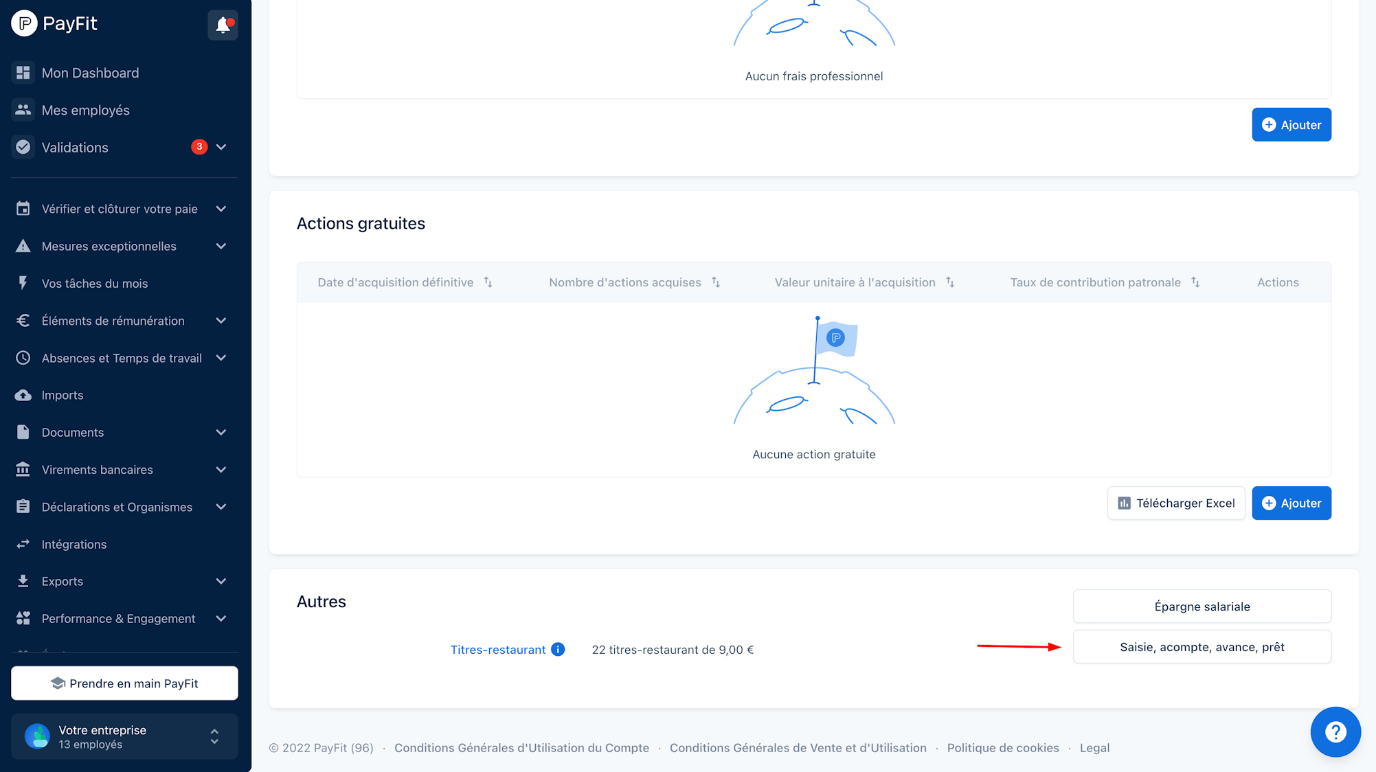 Complétez la partie “ Saisie sur salaire ” et enregistrez les informations.