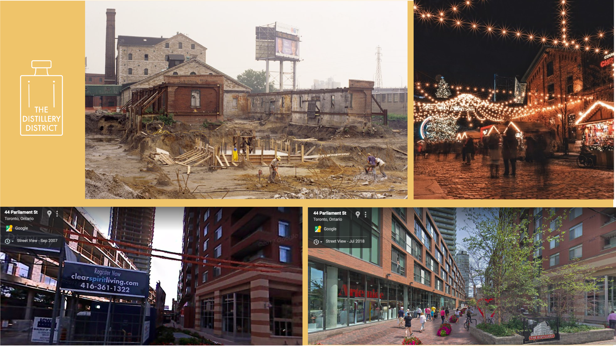 Photos of the Distillery District over time