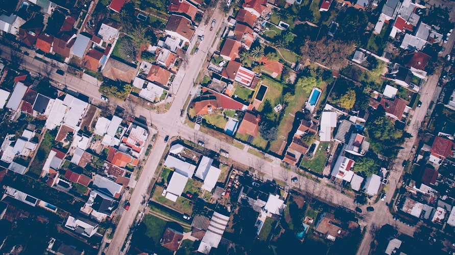 Top-down view of a neighbourhood