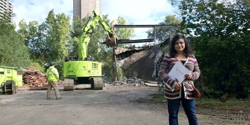 Sonia Menezes stands on the construction site of The Humber.