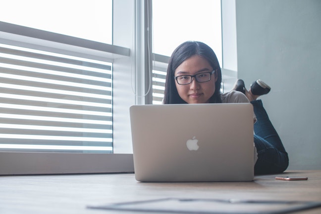 Woman looking at computer