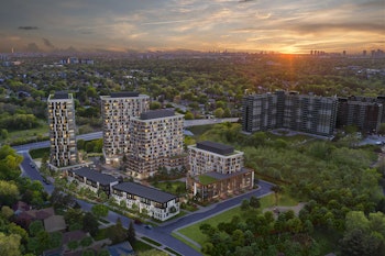 Rendering of the Options for Homes project in Scarborough at Markham Road and Lawrence Avenue East, a four-tower site to be called The Cedars.