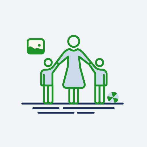 An illustration of a mother holding hands with two children