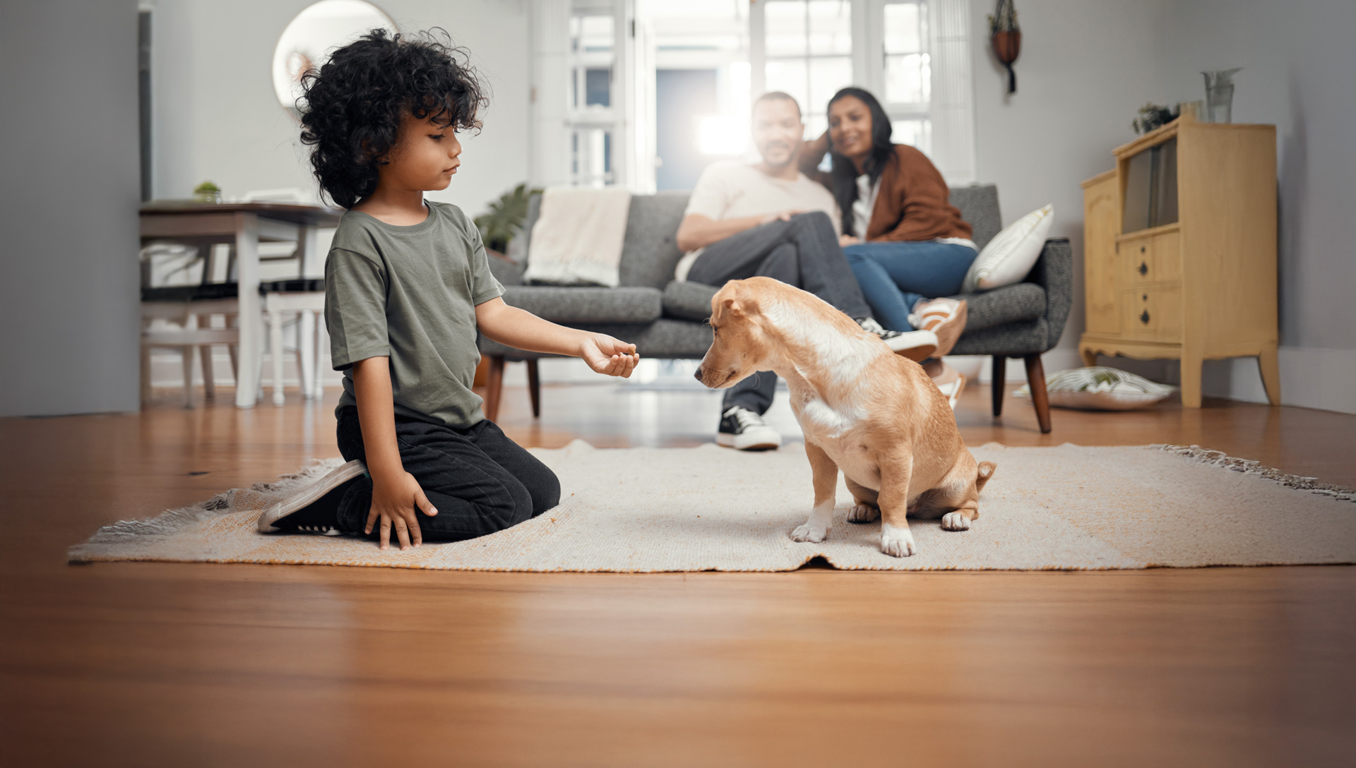 Boy on floor with a dog