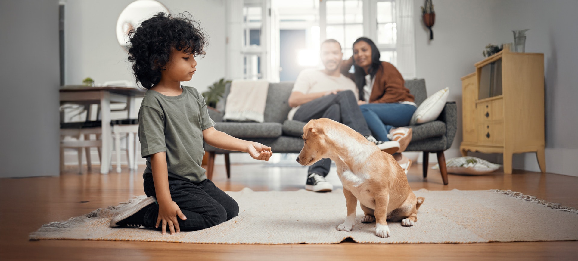 Boy on floor with a dog