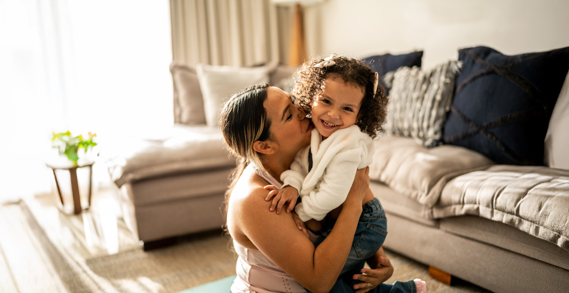 Woman holding daughter