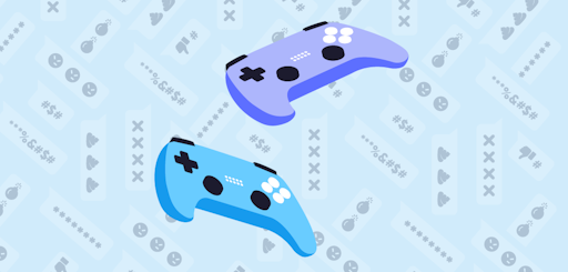 Negative emojis in the background and two controllers in the front
