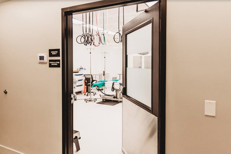 Operating room as seen from the hallway.