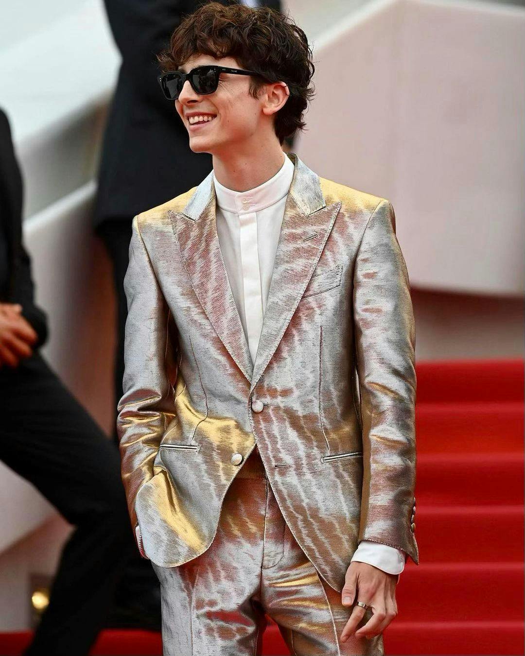 Timothée Chalamet Films Chanel Commercial in Leather Suit in NYC
