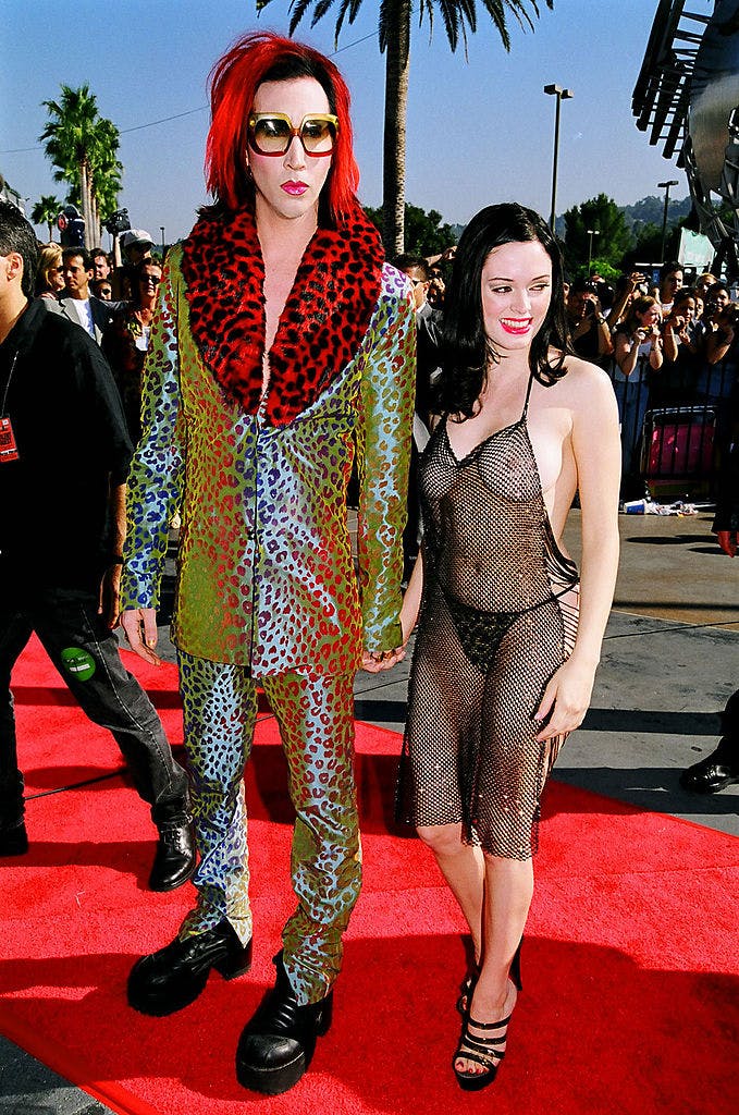 rose mcgowan bead dress Rose McGowan's Nipple-Baring 1998 VMAs Chainmail Dress: Why It Was Defiant