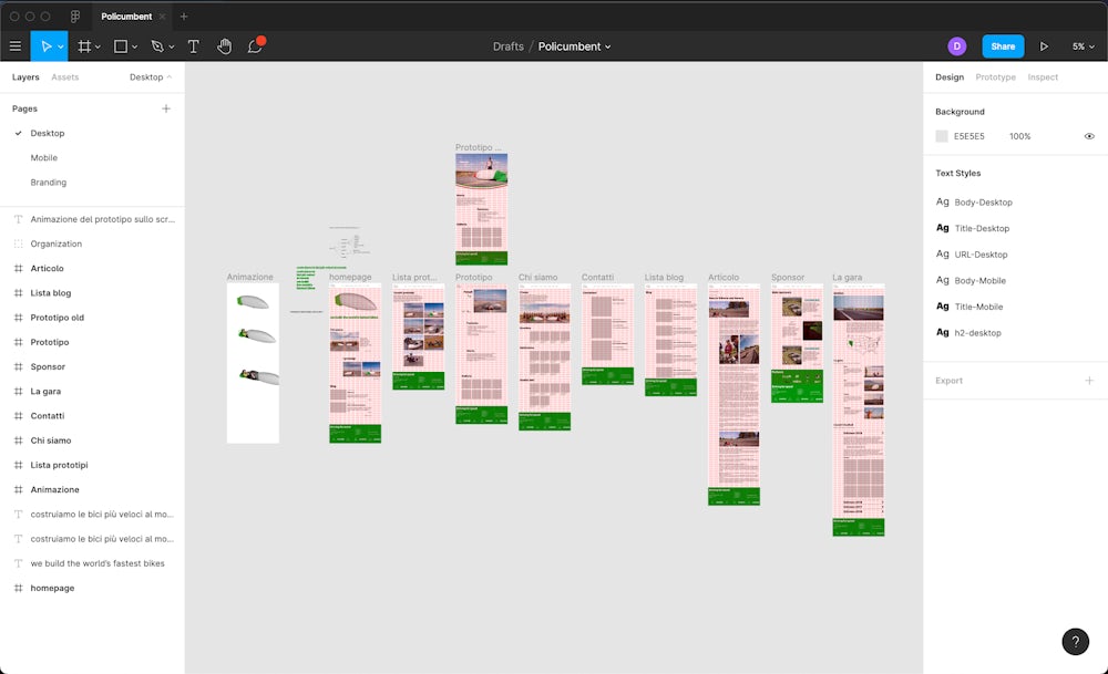 Progettazione sito su Figma