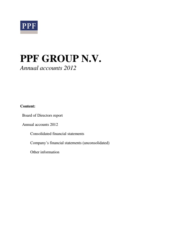 Annual Accounts PPF Group N.V. 2012 (9/6/2012)
