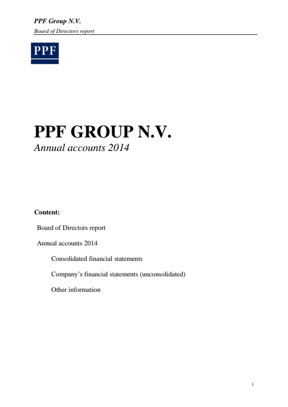 PPF Group N.V. Annual Accounts 2014 (28/5/2014)