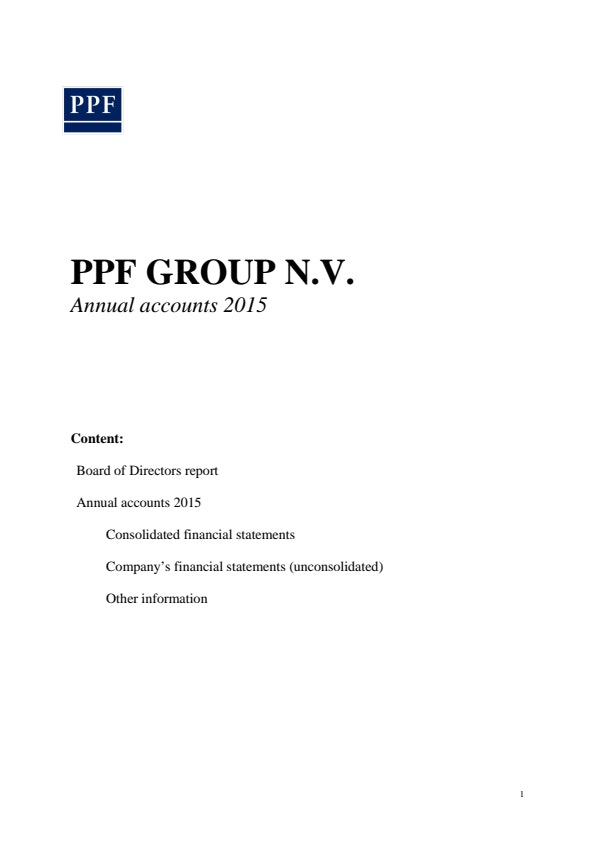 PPF Group N.V. Annual Accounts 2015 (5/6/2015)