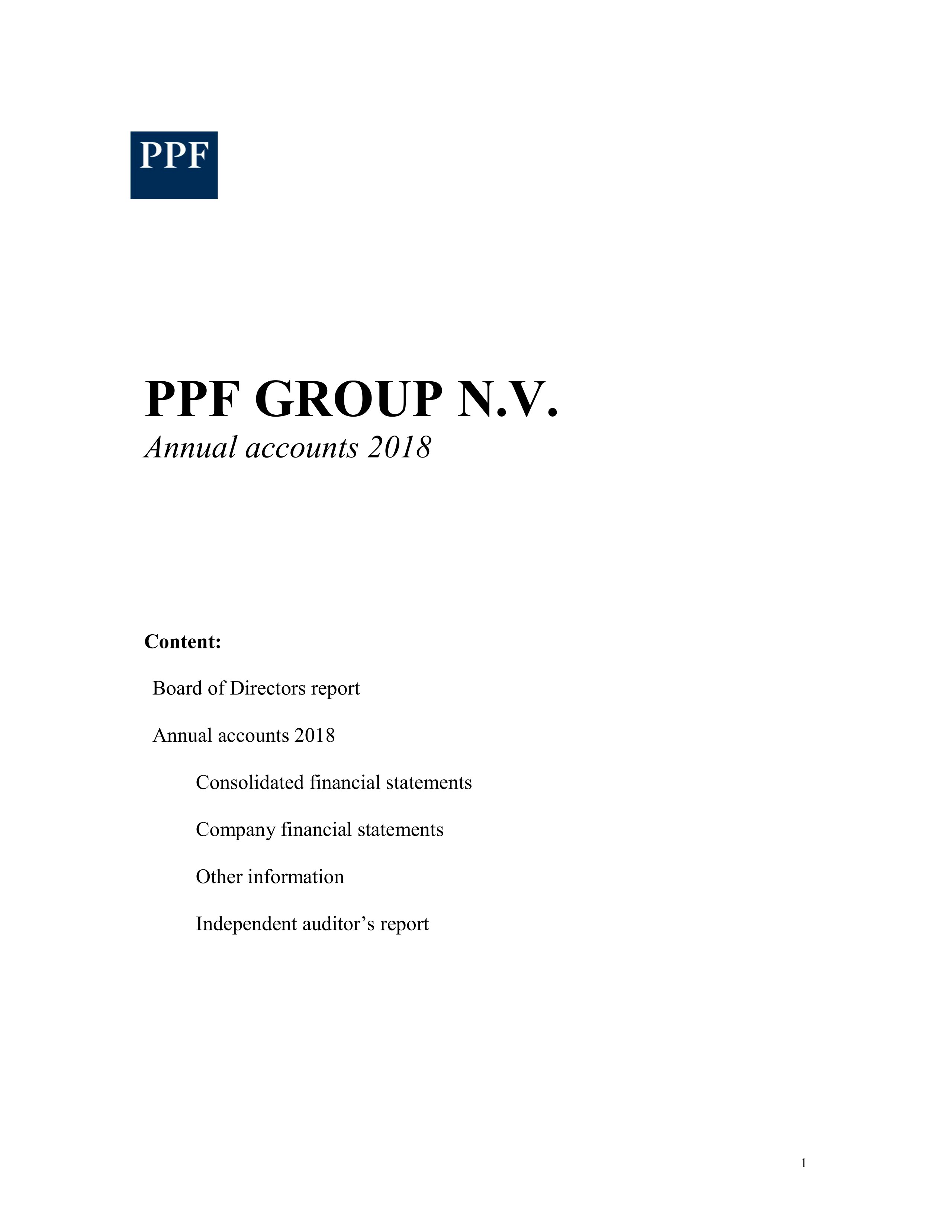 PPF Group N.V. Annual Accounts 2018 (23/5/2018)
