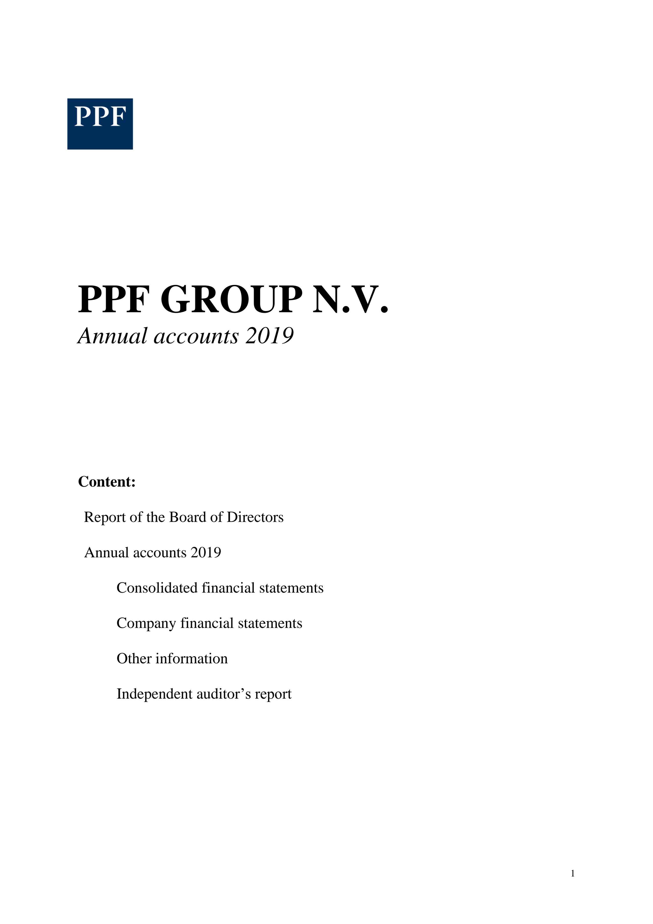 PPF Group N.V. Annual Accounts 2019 (1/6/2019)