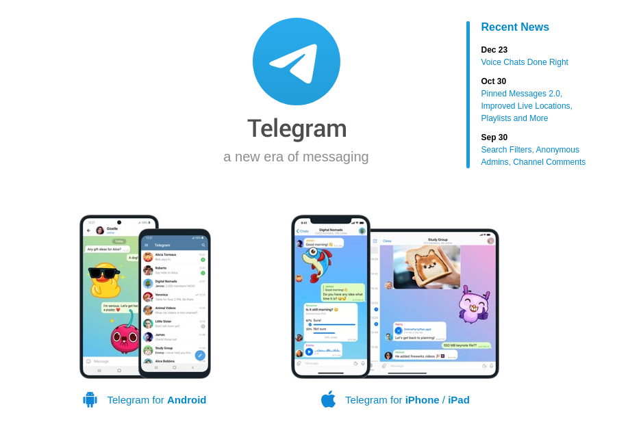 Telegram messenger landing page