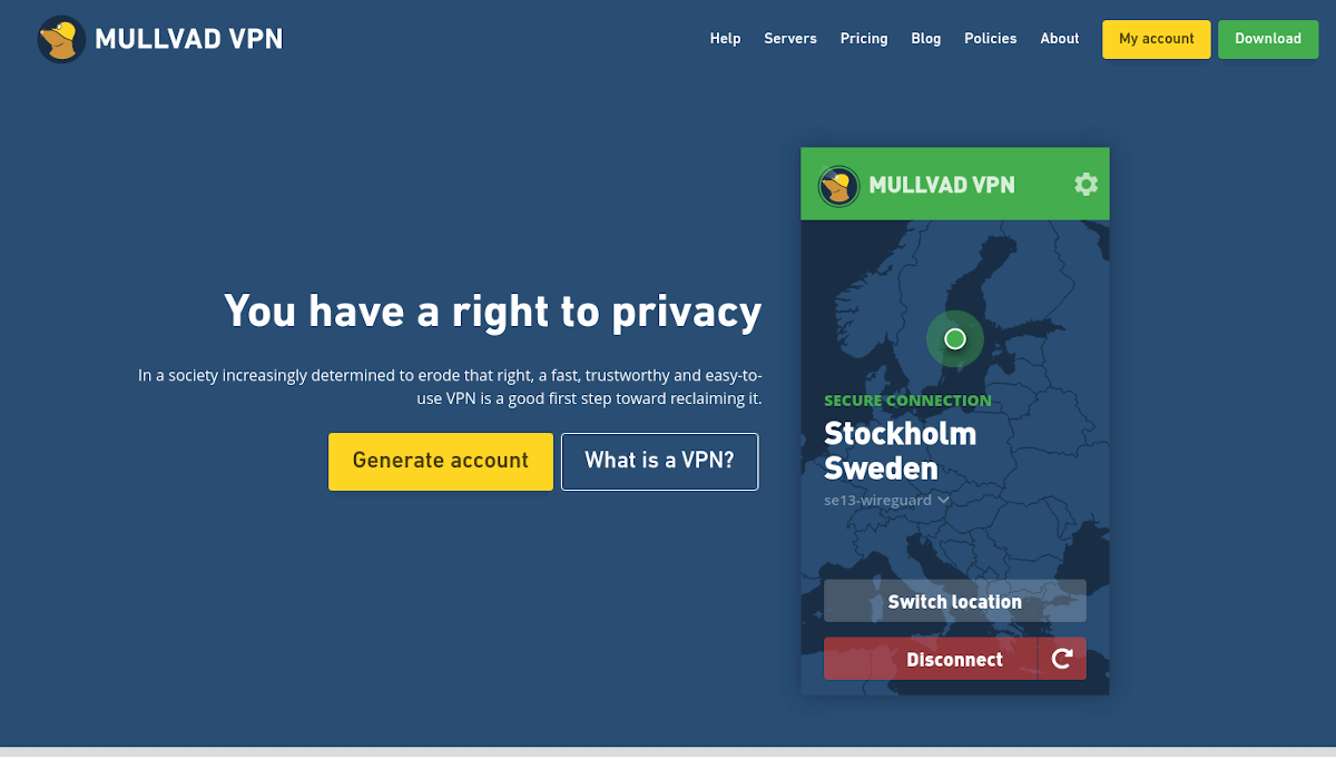 Mullvad landing page