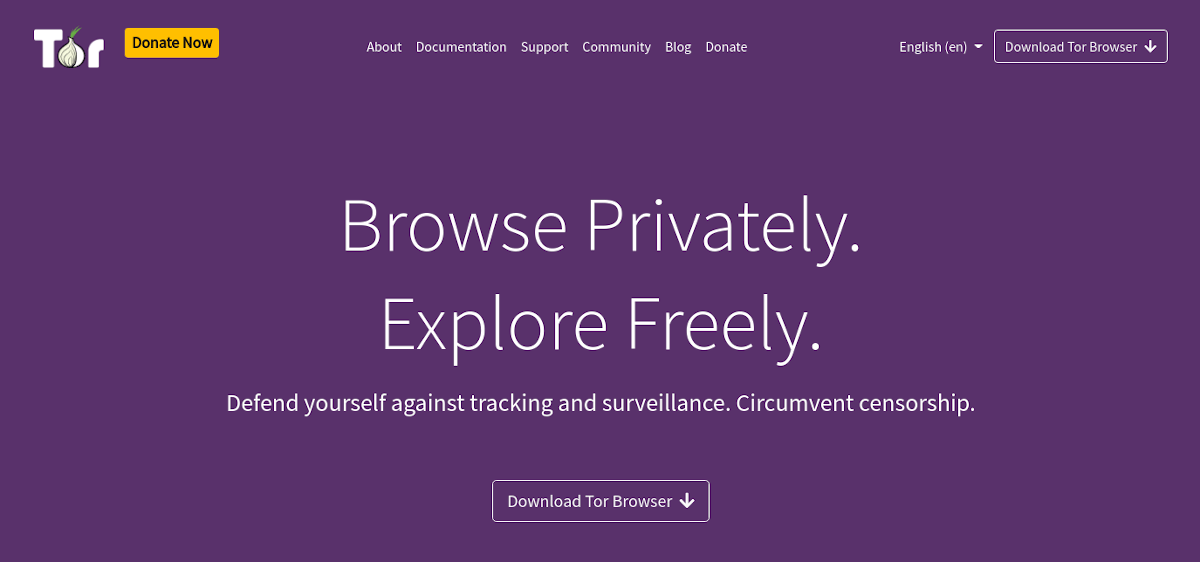 Tor landing page