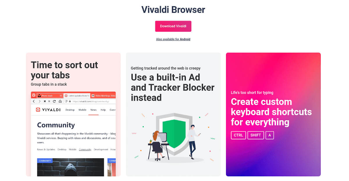 Vivaldi browser landing page