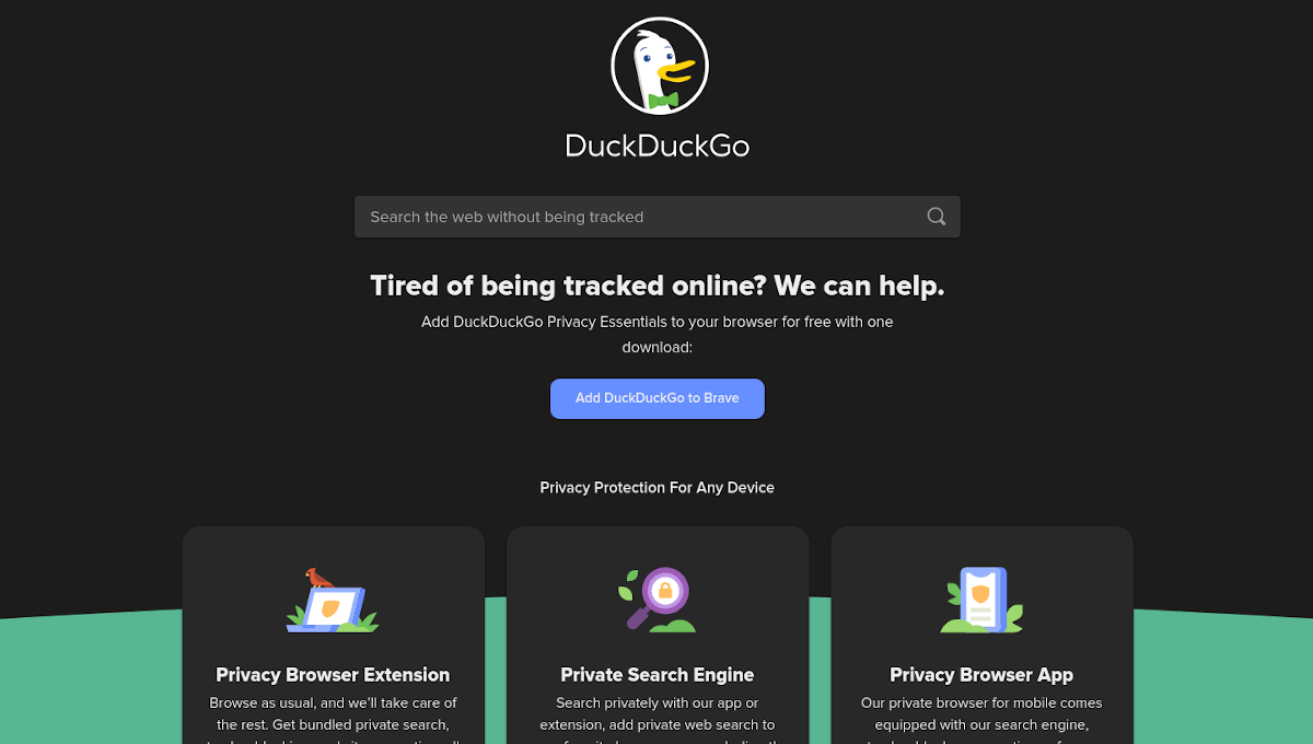 DuckDuckGo landing page