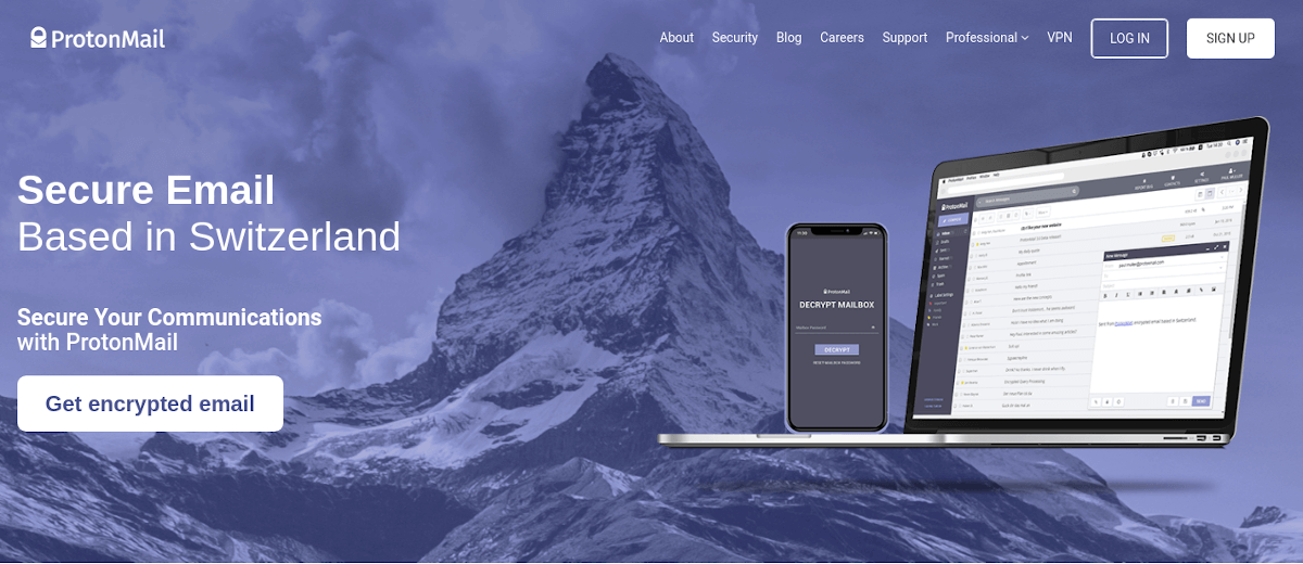 Protonmail landing page