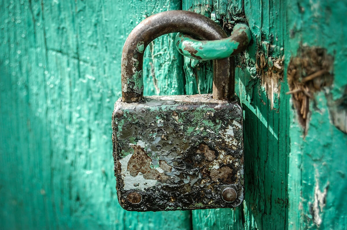 padlock on an rustic door