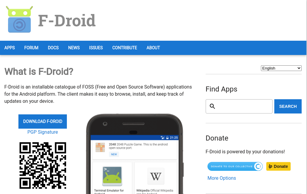 screenshot of F-Droid website