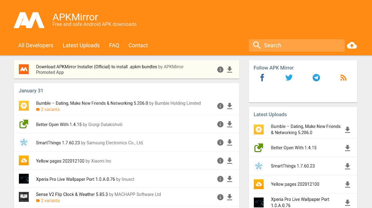 screenshot of APKMirror website
