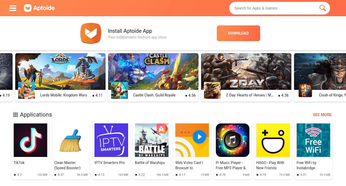 screenshot of Aptoide website