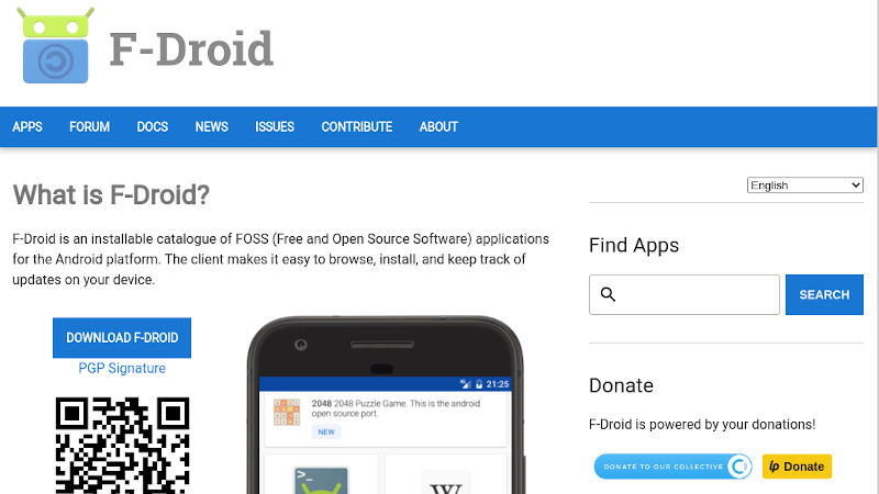 screenshot of F-Droid langing page