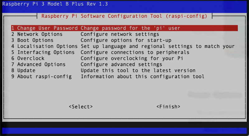 raspi-config menu