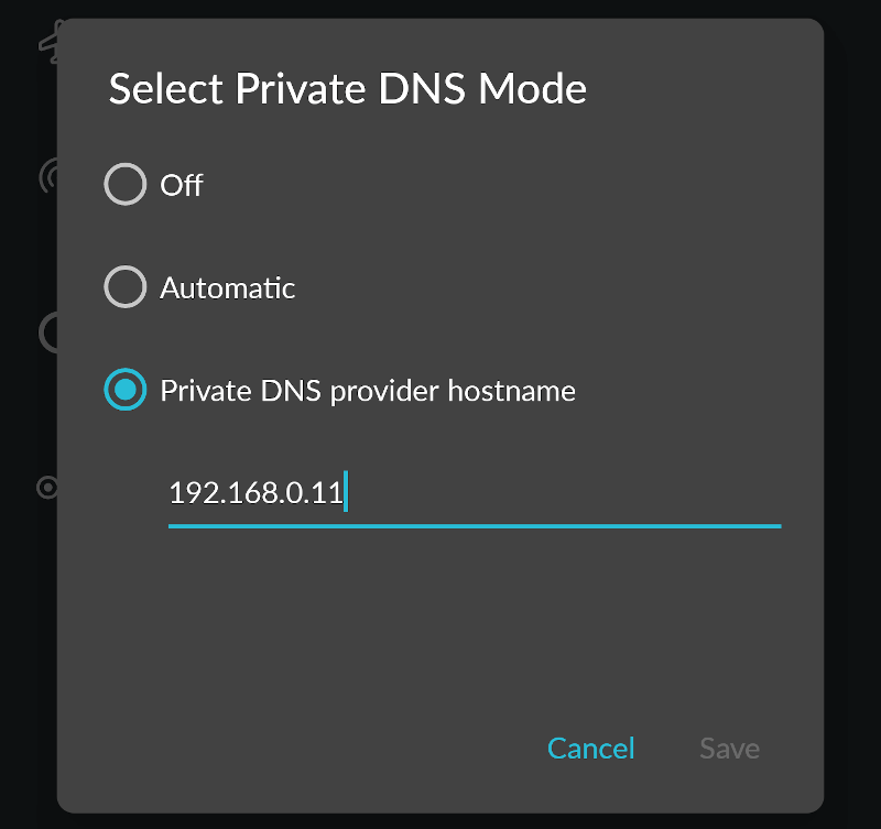 DNS settings screen on an Android device