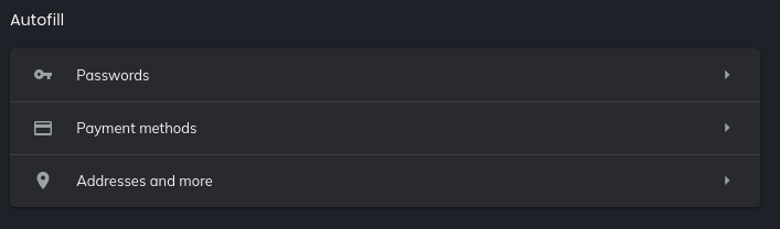 Brave settings, Autofill section