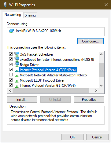 Windows network adapter properties