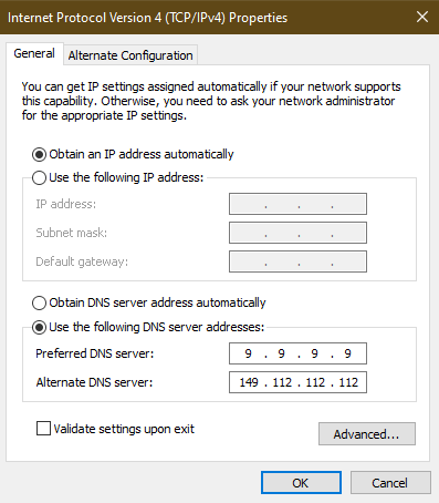 Windows DNS settings