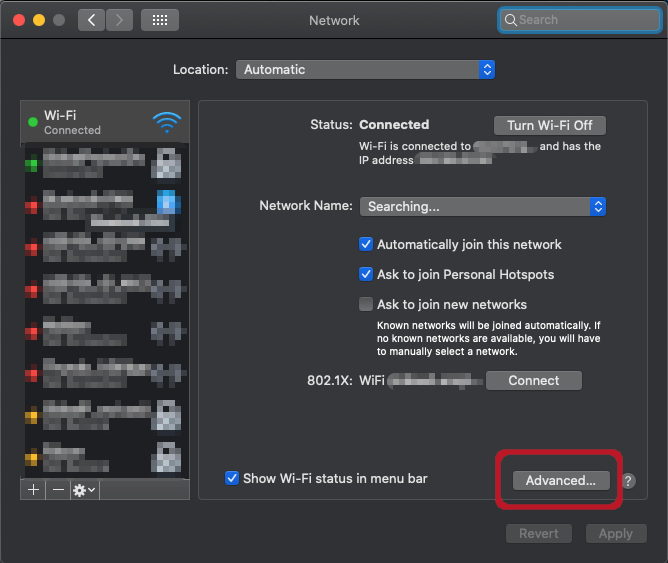 MacOS network settings