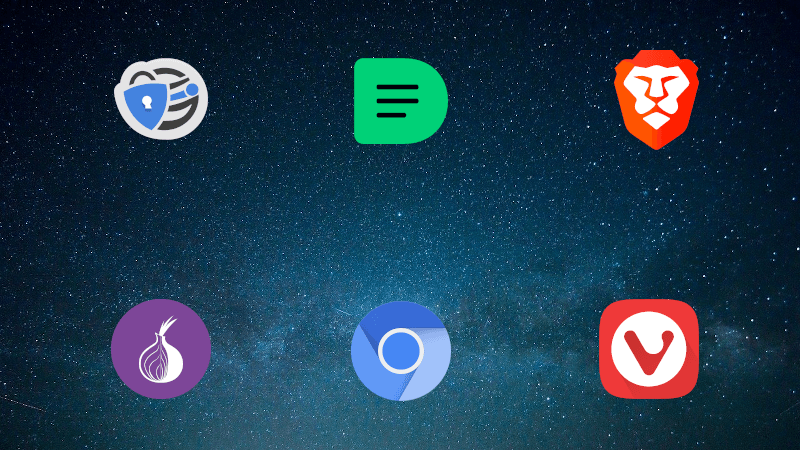 several browser logos on space background